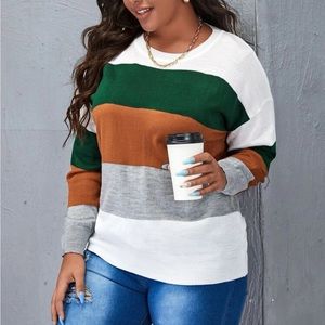 Sweater, green tan and white